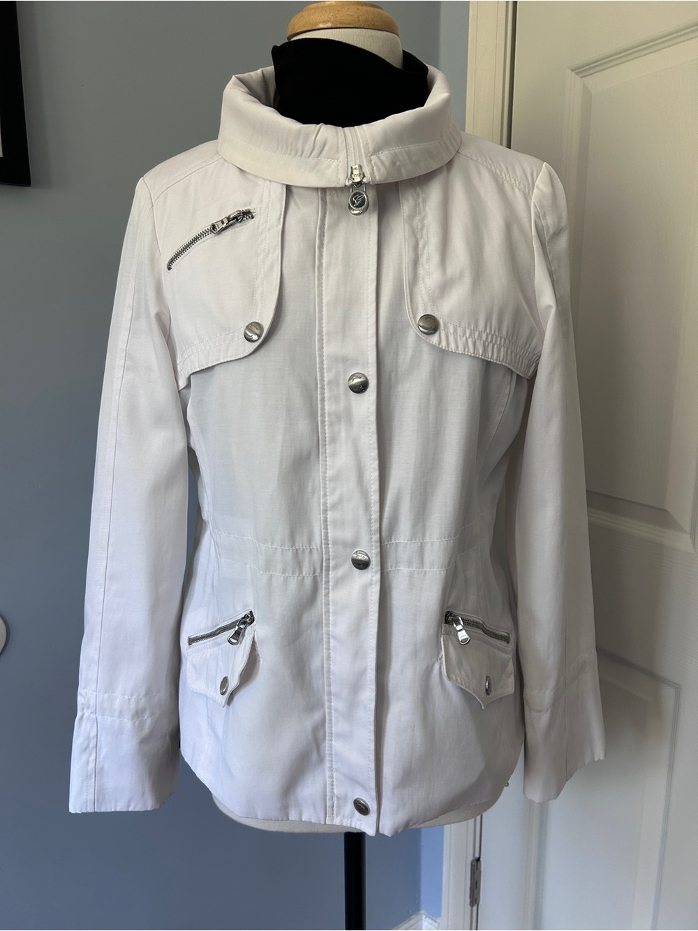 Guess White Utility Jacket with High Collar